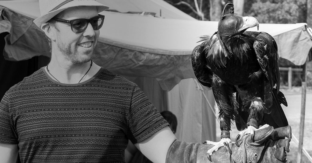 Tim Horan with Zorro the wedge-tailed eagle.