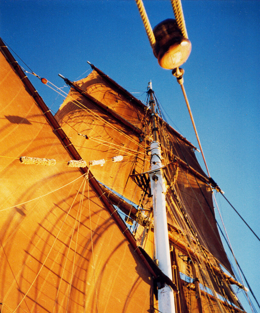 The Eye of the Wind's sails filled with wind.