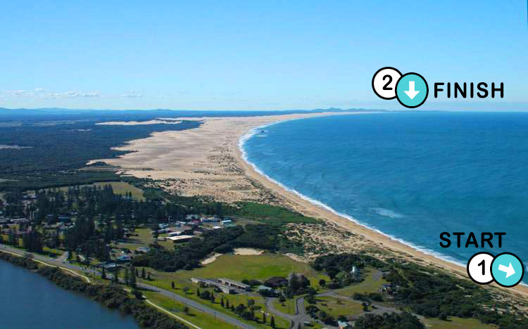 Aerial view of Stockton Beach walked by Tim Horan in January 2021.