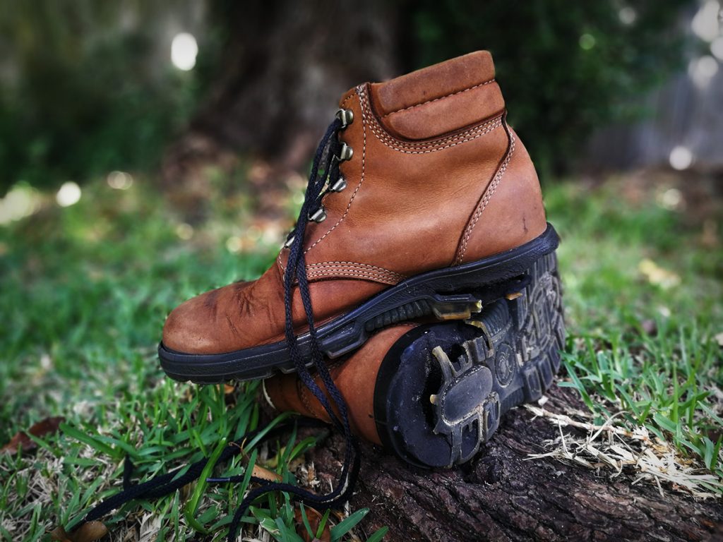 Tim Horan's hiking boots with ruined soles.