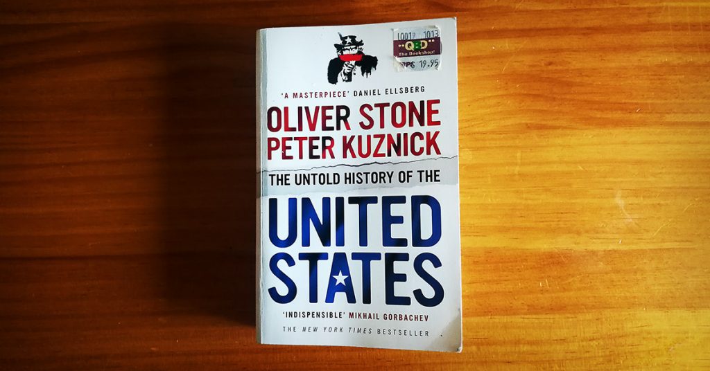 Tim Horan's paperback copy of 'The Untold History of the United States' by Oliver Stone and Peter Kuznick.